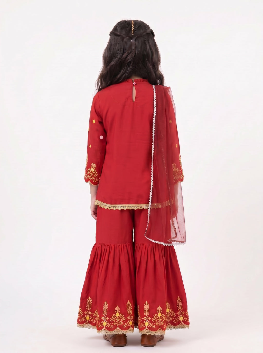 Bella Moda Girls Embroidered Kurta with Sharara & Dupatta Ethnic Set- JUETH776AF