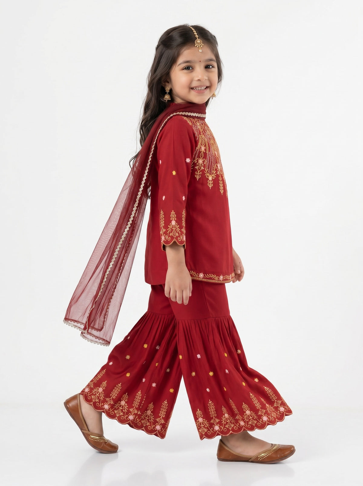 Bella Moda Girls Embroidered Kurta with Sharara & Dupatta Ethnic Set- JUETH776AF