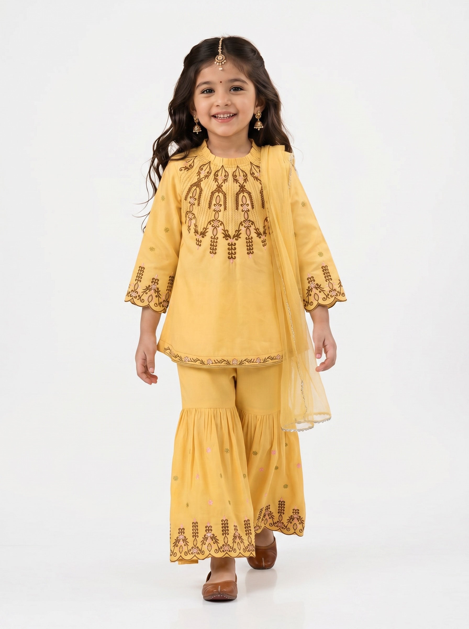 Bella Moda Girls Embroidered Kurta with Sharara & Dupatta Ethnic Set- JUETH777AF
