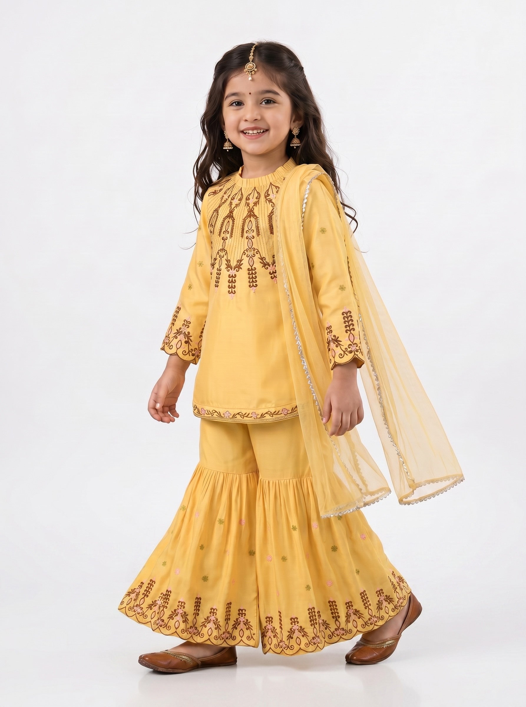 Bella Moda Girls Embroidered Kurta with Sharara & Dupatta Ethnic Set- JUETH777AF