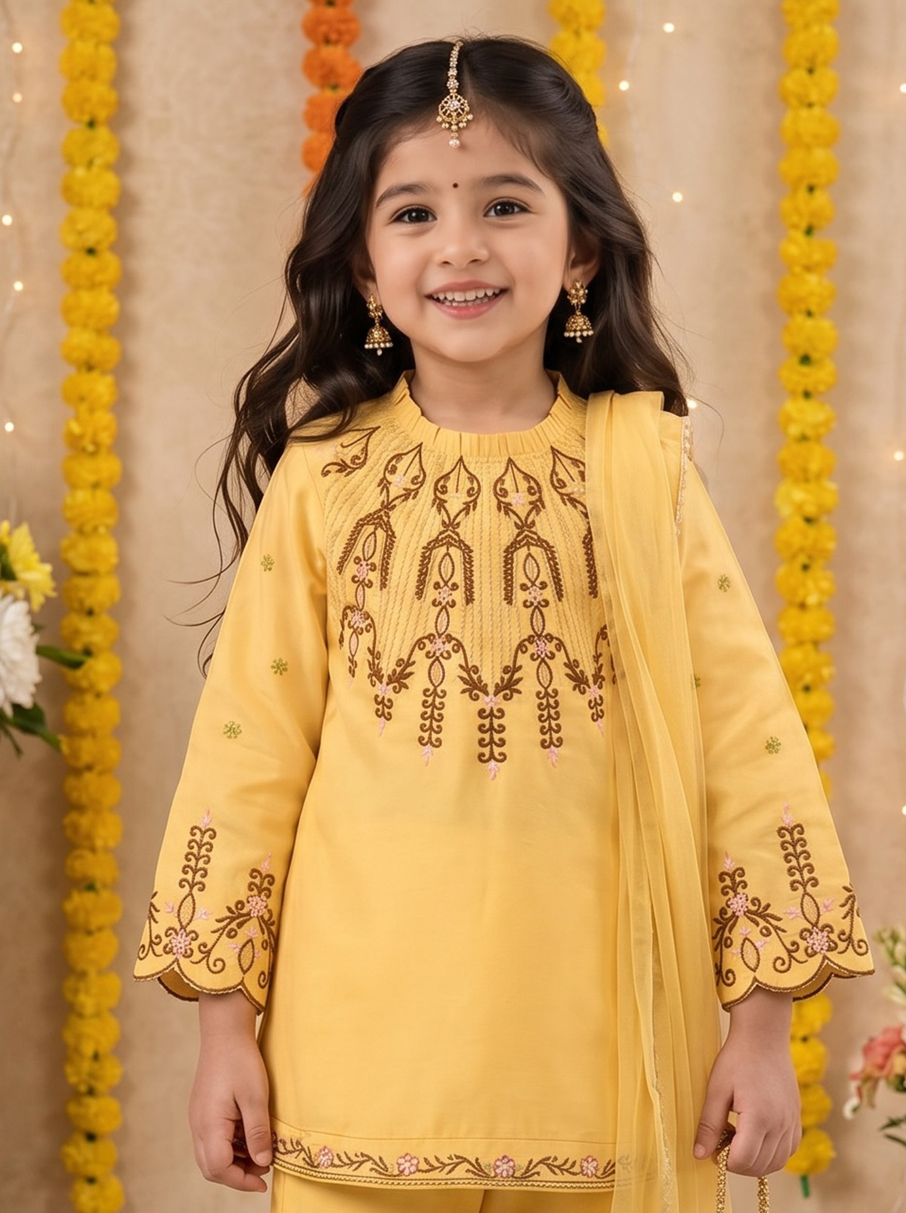 Bella Moda Girls Embroidered Kurta with Sharara & Dupatta Ethnic Set- JUETH777AF