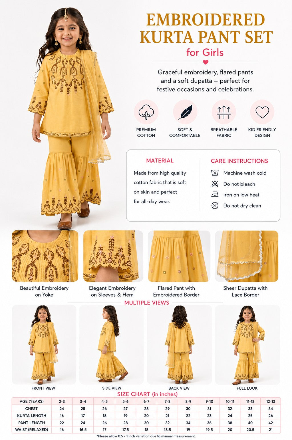 Bella Moda Girls Embroidered Kurta with Sharara & Dupatta Ethnic Set- JUETH777AF