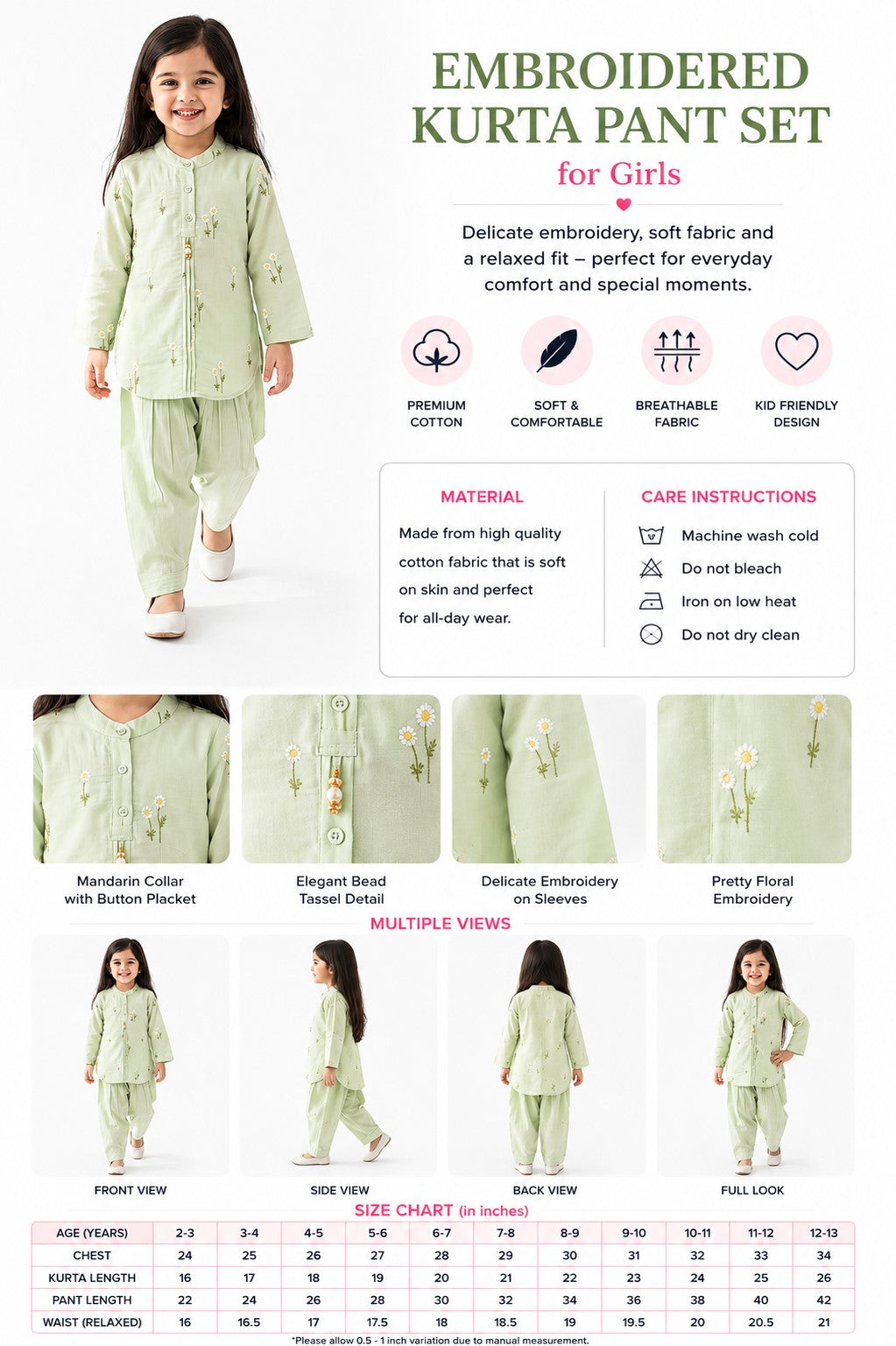 Bella Moda Girls Embroidered Kurta with Dhoti Salwar Ethnic Set- JUETH778X