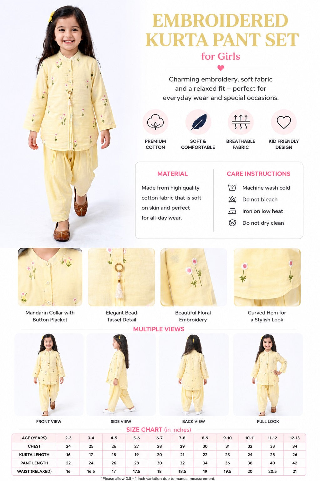 Bella Moda Girls Embroidered Kurta with Dhoti Salwar Ethnic Set- JUETH779X