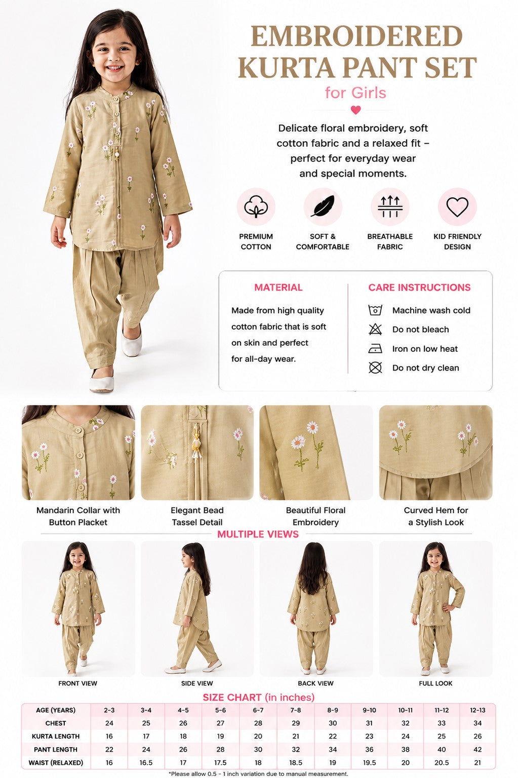 Bella Moda Girls Embroidered Kurta with Dhoti Salwar Ethnic Set- JUETH780X