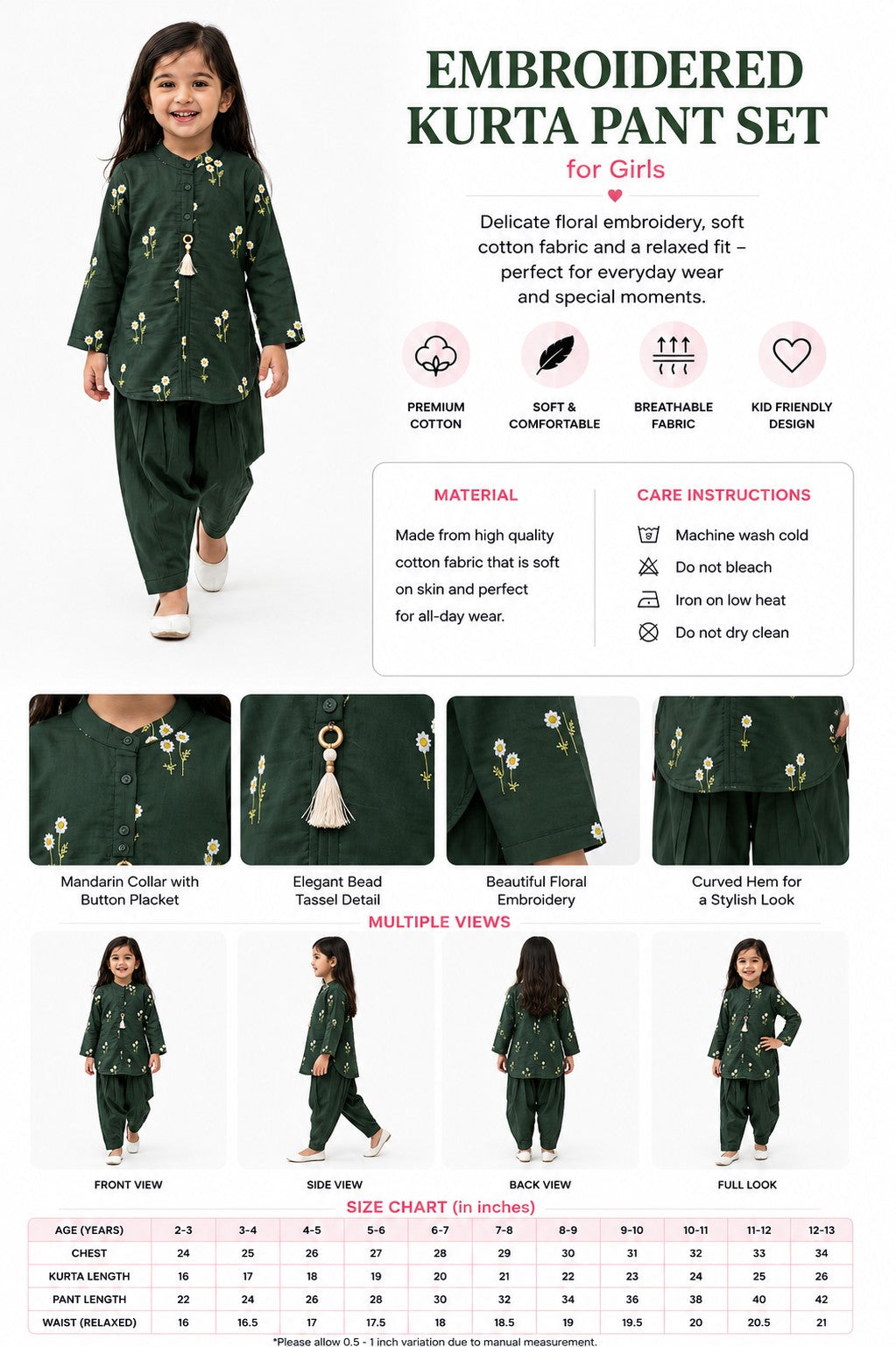 Bella Moda Girls Embroidered Kurta with Dhoti Salwar Ethnic Set- JUETH781X