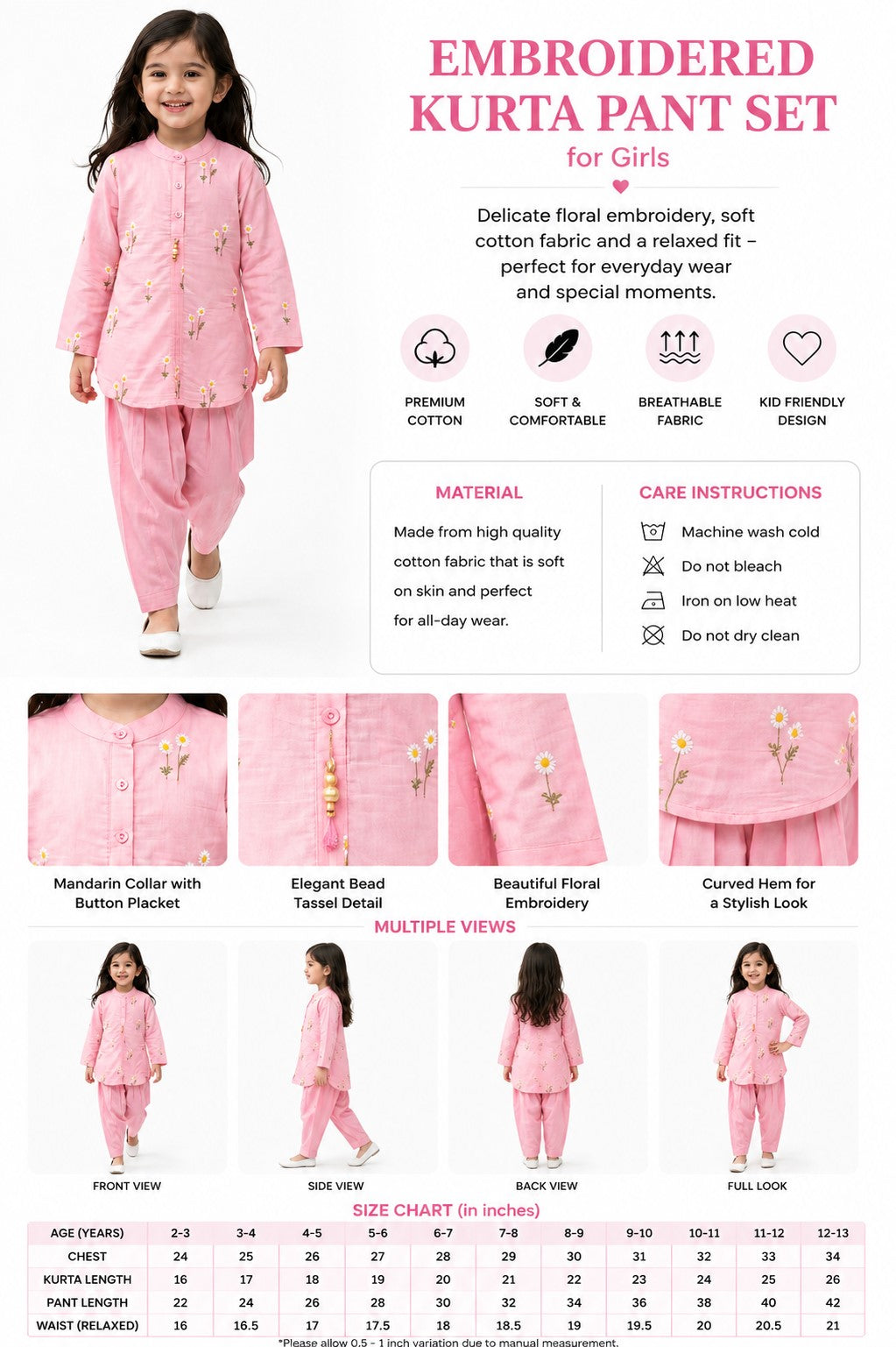Bella Moda Girls Embroidered Kurta with Dhoti Salwar Ethnic Set- JUETH782X