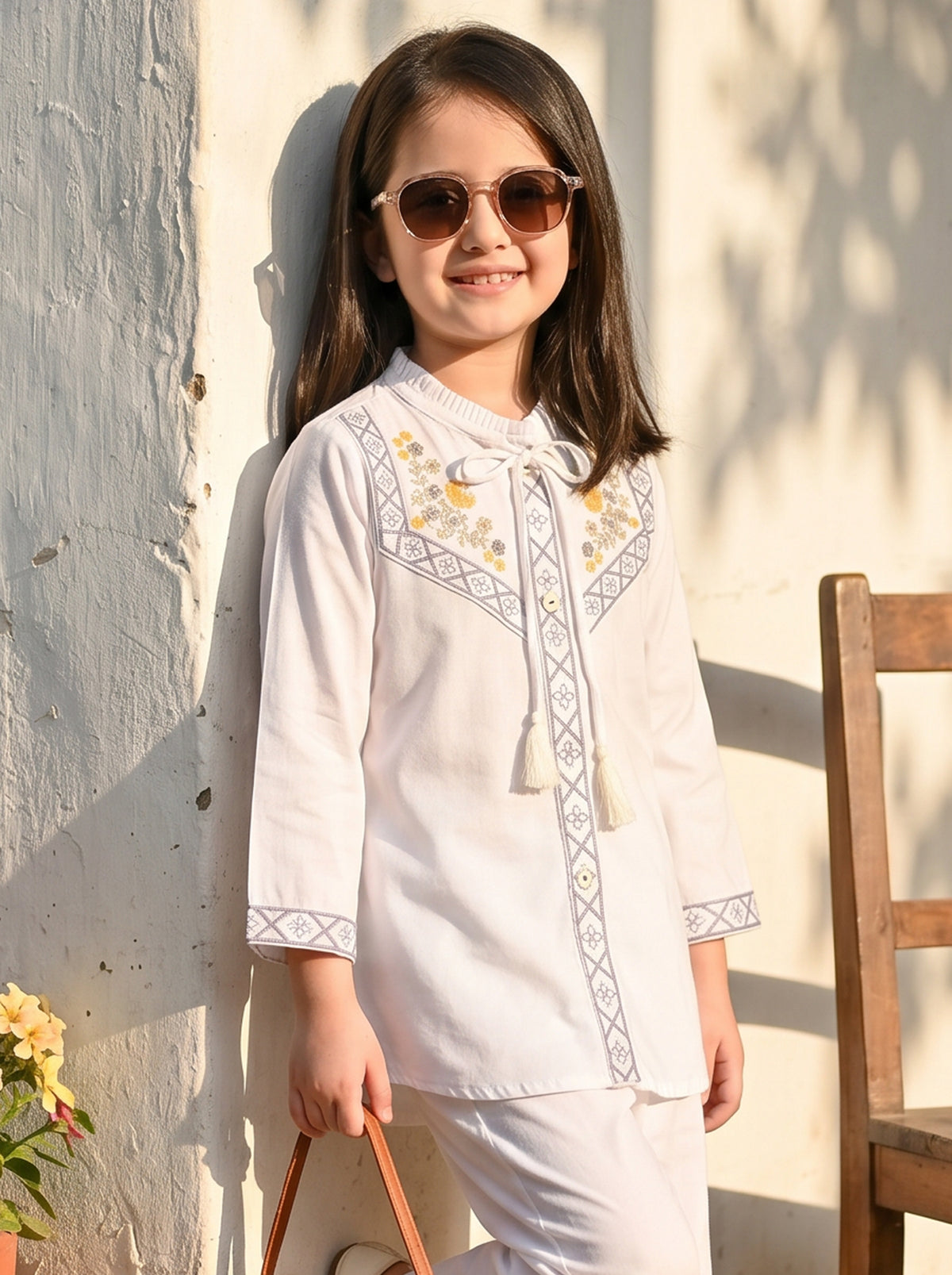 Bella Moda Girls Embroidered Kurta with Straight Pants Ethnic Set- JUETH783X