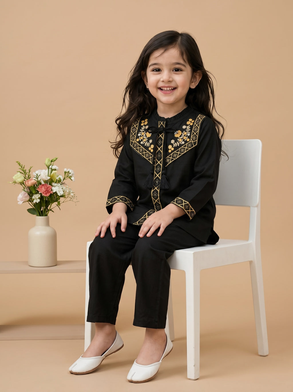 Bella Moda Girls Embroidered Kurta with Straight Pants Ethnic Set- JUETH785X