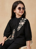 Bella Moda Girls Floral Embroidered Top with Straight Pants Co-Ord Set- JUETH786X
