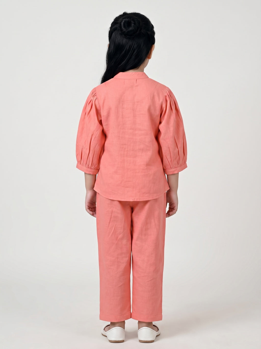 Bella Moda Girls Floral Embroidered Top with Straight Pants Co-Ord Set- JUETH787X