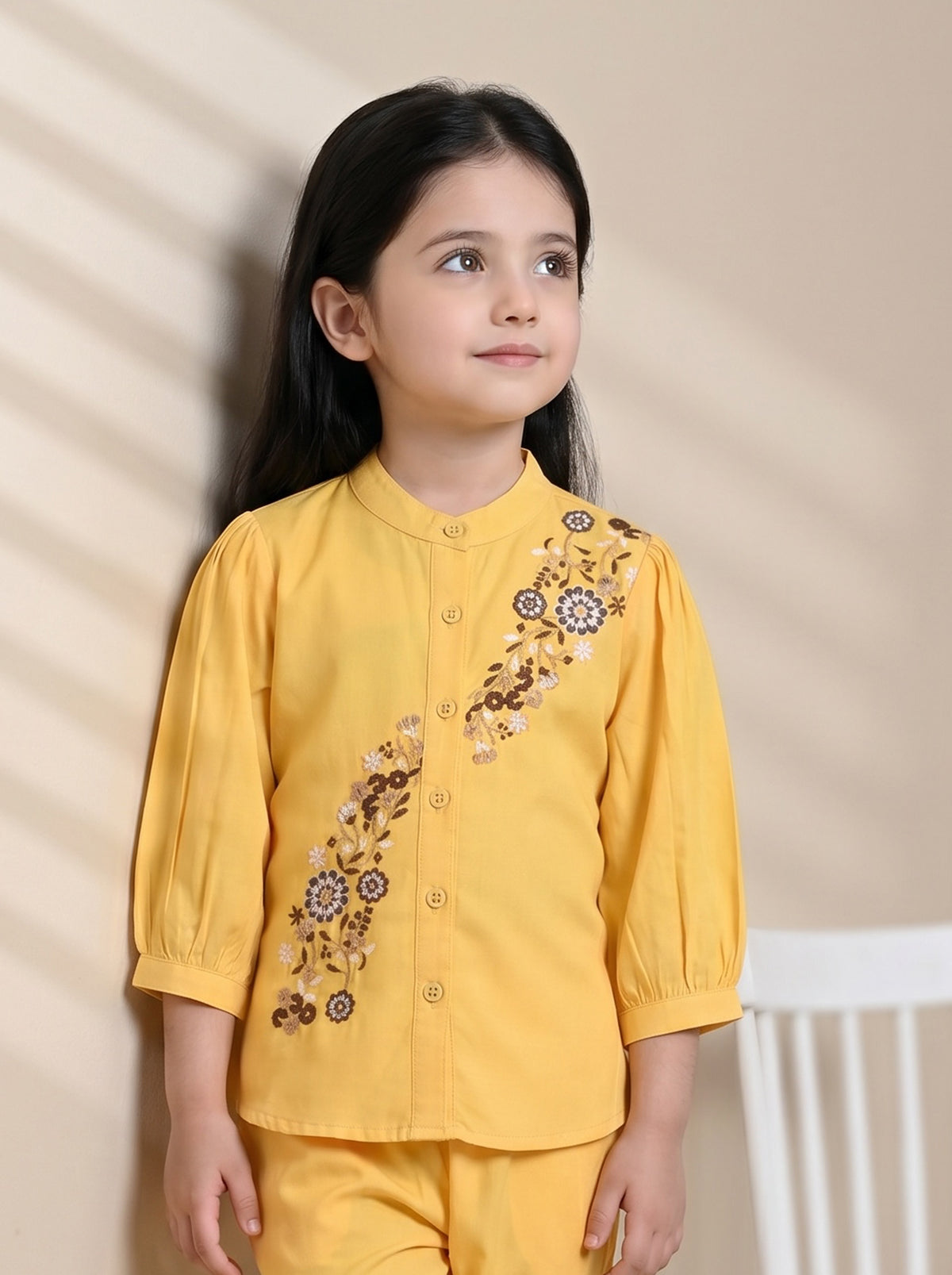 Bella Moda Girls Floral Embroidered Top with Straight Pants Co-Ord Set- JUETH788X