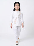 Bella Moda Girls Floral Embroidered Top with Straight Pants Co-Ord Set- JUETH789X