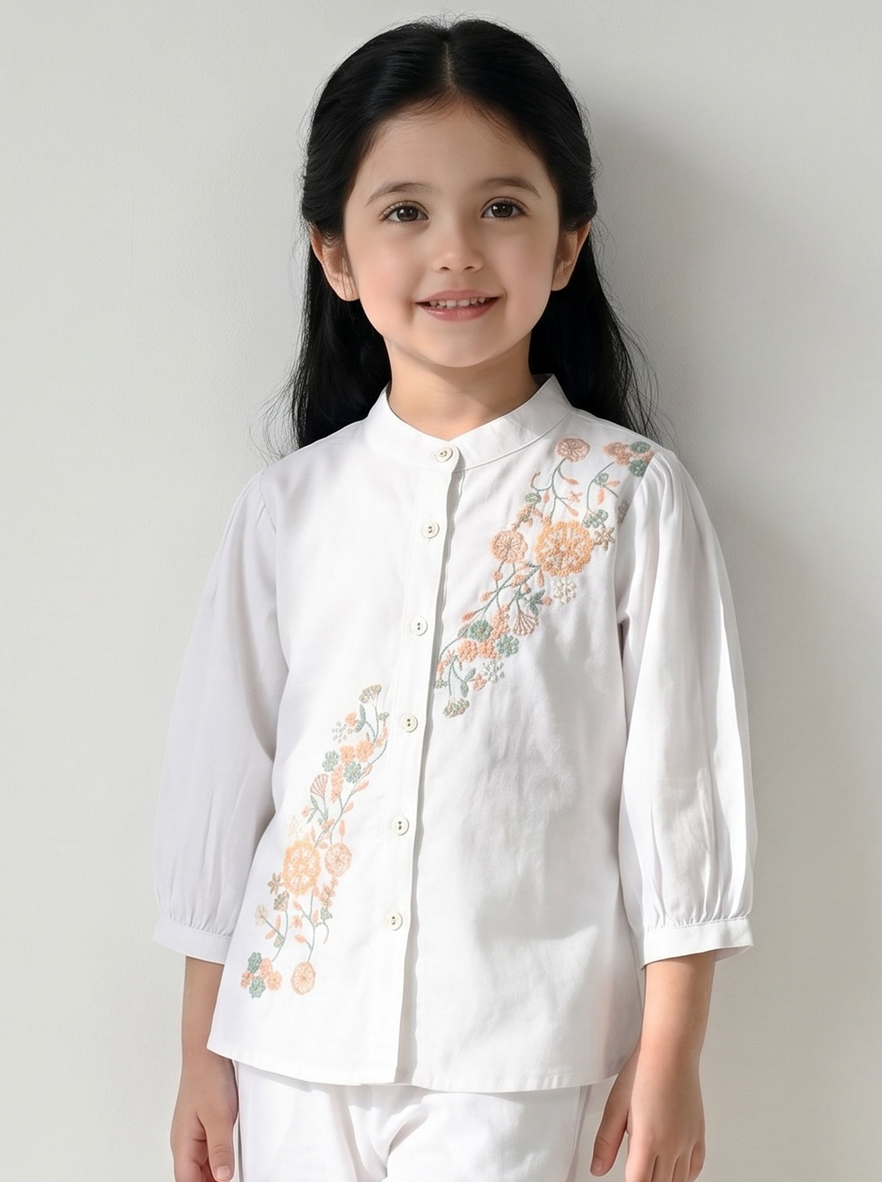 Bella Moda Girls Floral Embroidered Top with Straight Pants Co-Ord Set- JUETH789X