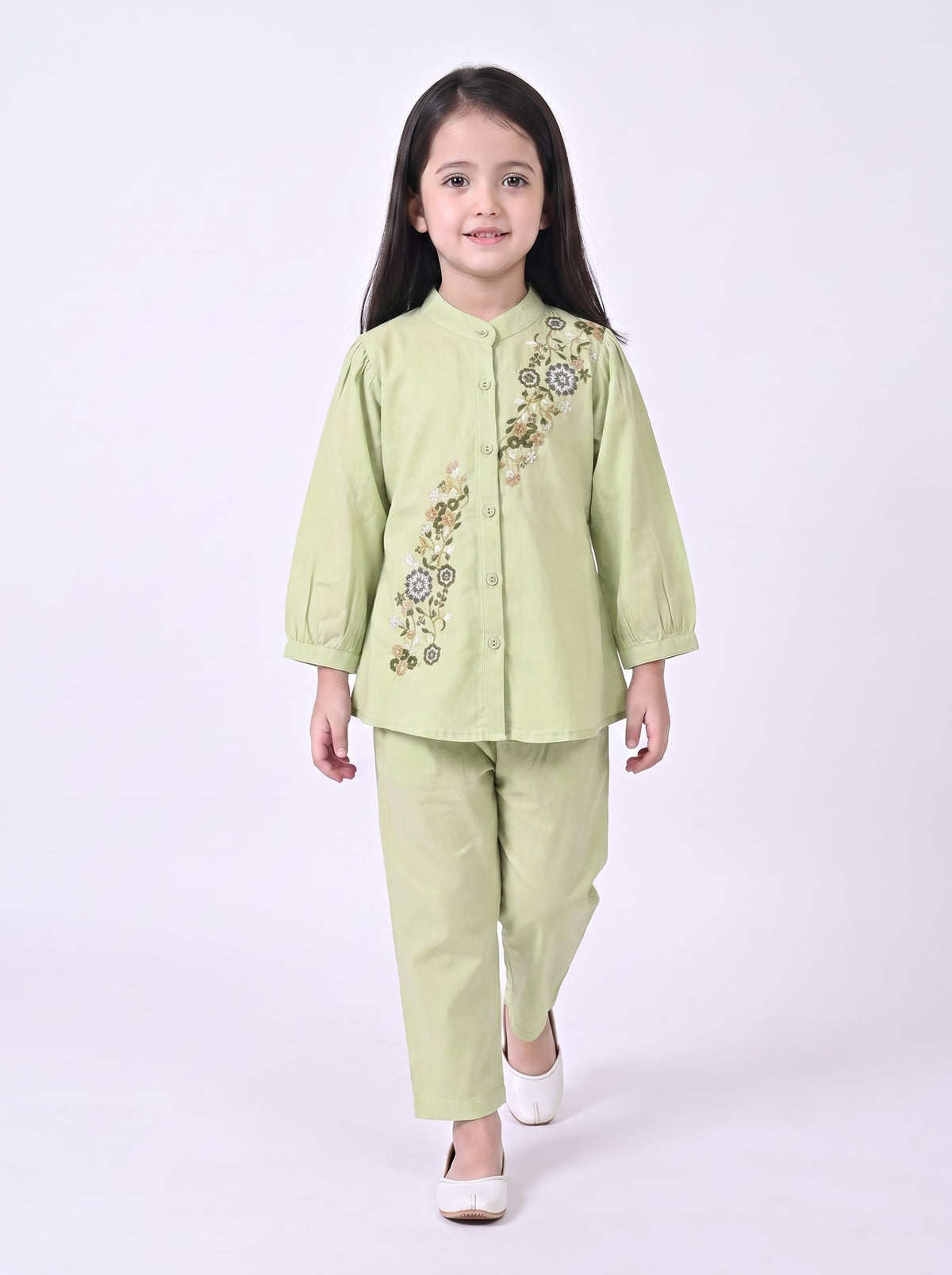 Bella Moda Girls Floral Embroidered Top with Straight Pants Co-Ord Set- JUETH790X