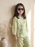 Bella Moda Girls Floral Embroidered Top with Straight Pants Co-Ord Set- JUETH790X