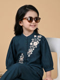 Bella Moda Girls Floral Embroidered Top with Straight Pants Co-Ord Set- JUETH791X