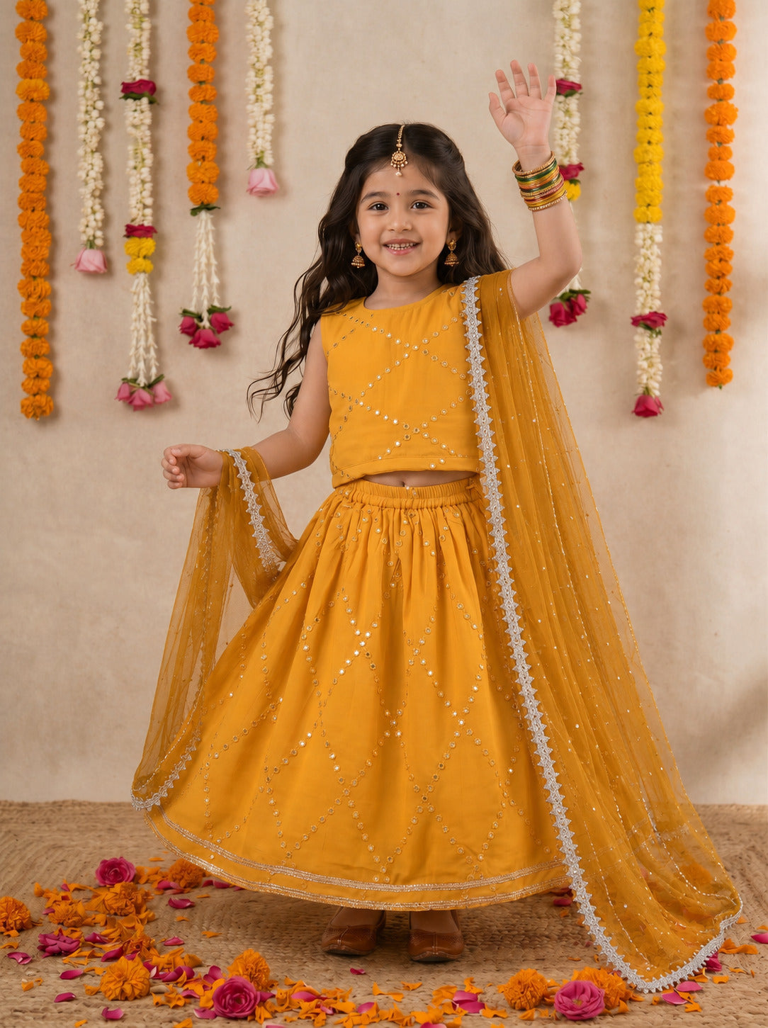 Bella Moda Girls Embellished Sleeveless Crop Top with Lehenga Skirt Ethnic Co-Ord Set- JUETH792AA