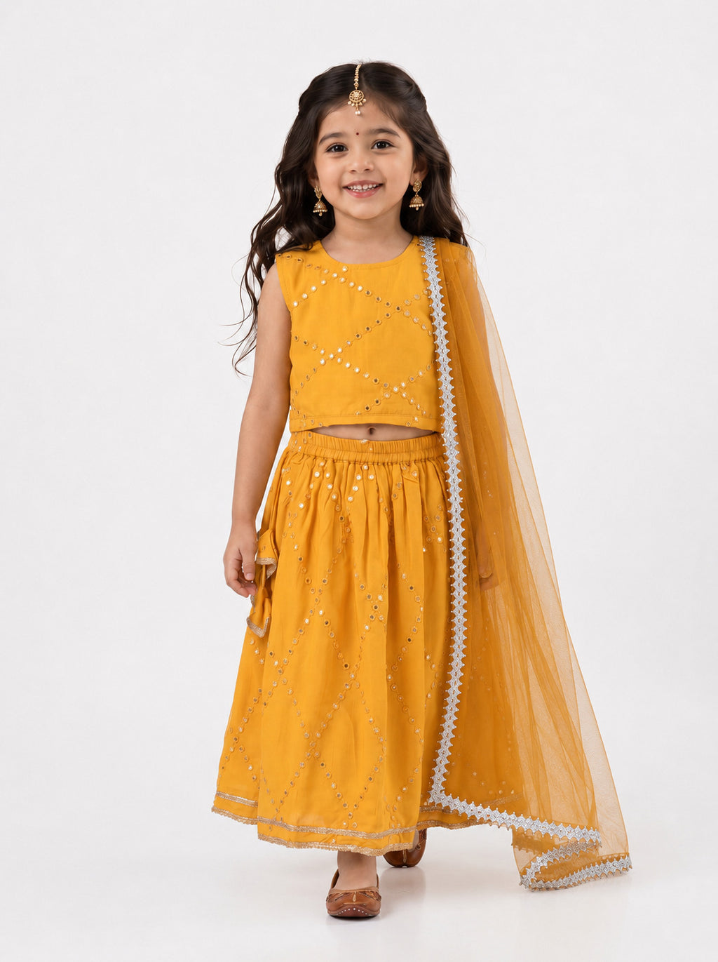 Bella Moda Girls Embellished Sleeveless Crop Top with Lehenga Skirt Ethnic Co-Ord Set- JUETH792AA