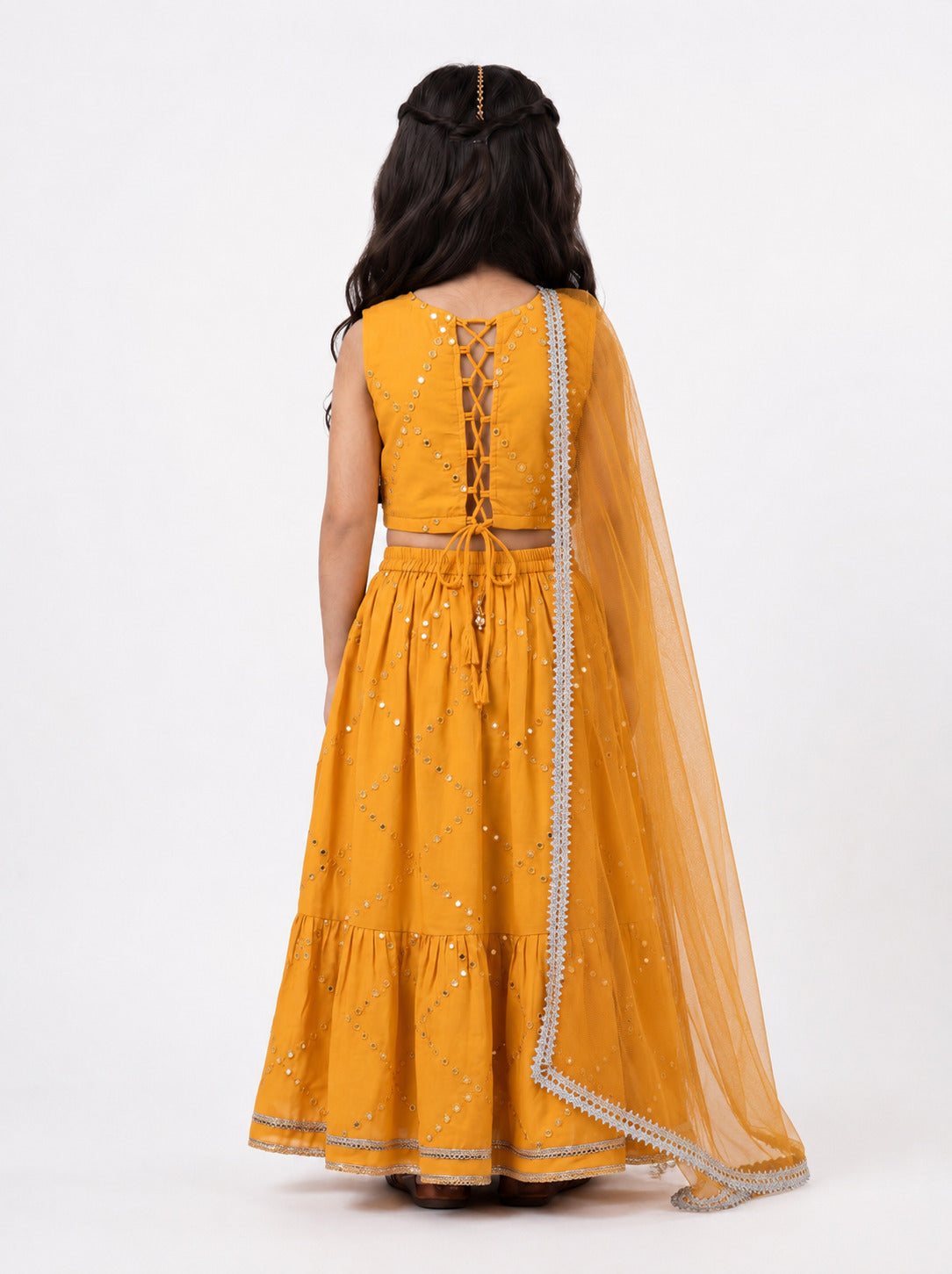 Bella Moda Girls Embellished Sleeveless Crop Top with Lehenga Skirt Ethnic Co-Ord Set- JUETH792AA