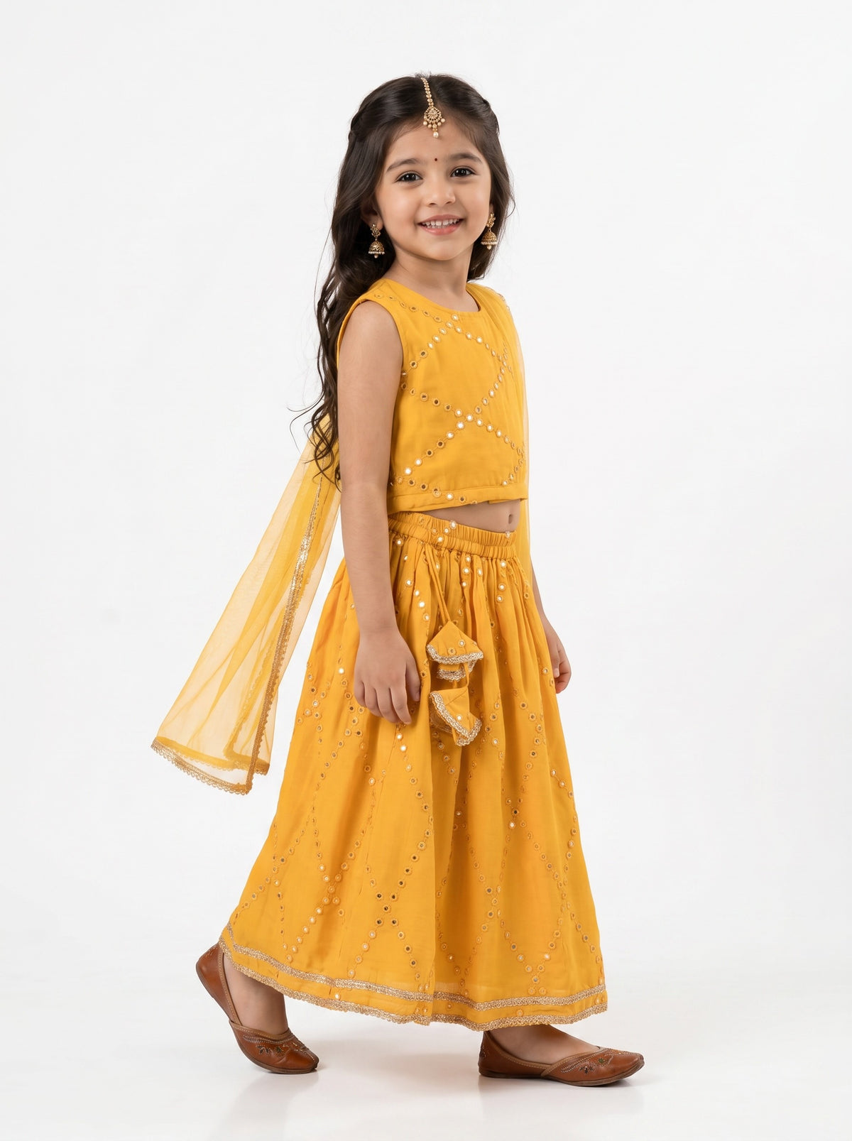 Bella Moda Girls Embellished Sleeveless Crop Top with Lehenga Skirt Ethnic Co-Ord Set- JUETH792AA
