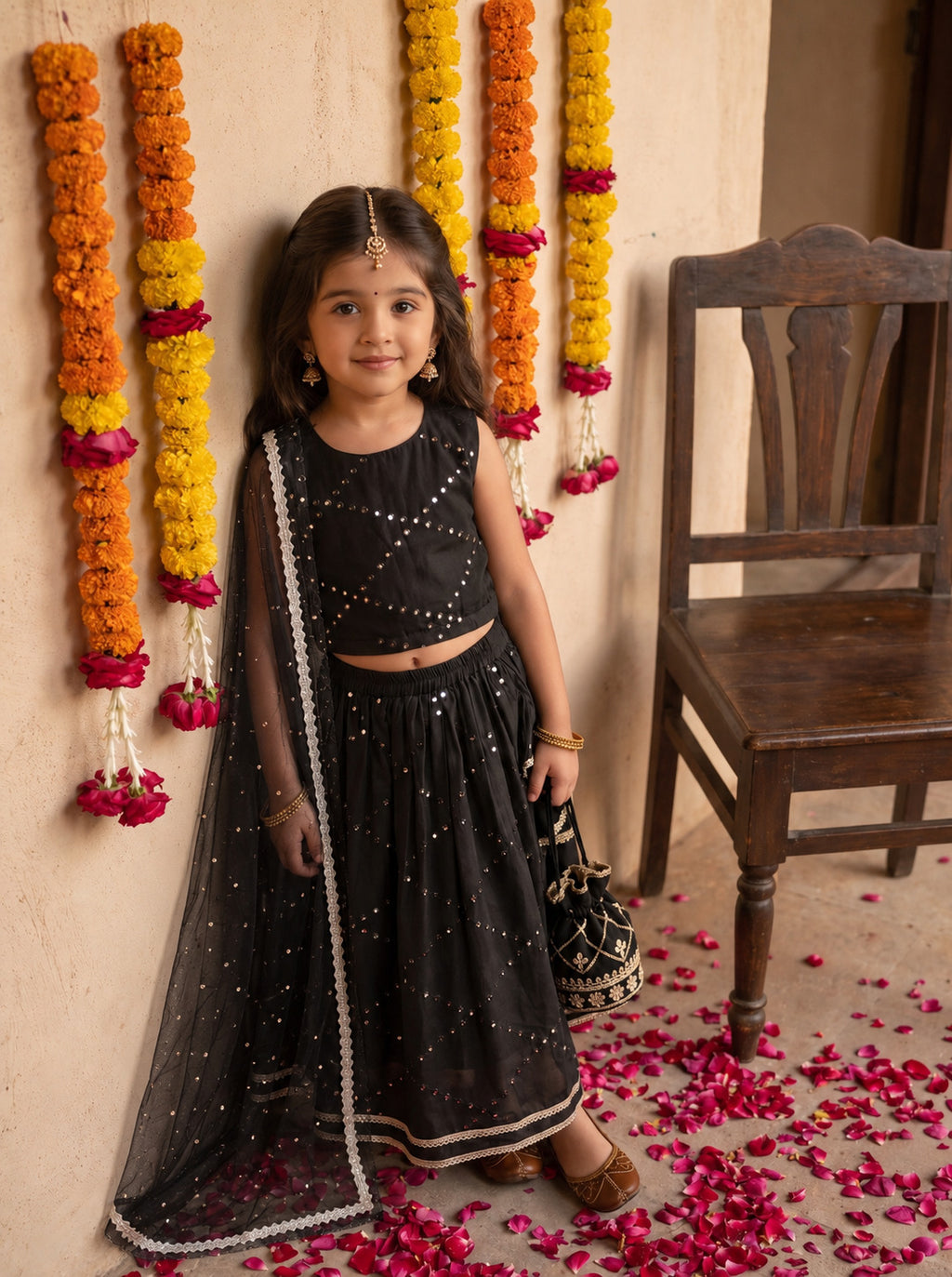 Bella Moda Girls Embellished Sleeveless Crop Top with Lehenga Skirt Ethnic Co-Ord Set- JUETH793AA
