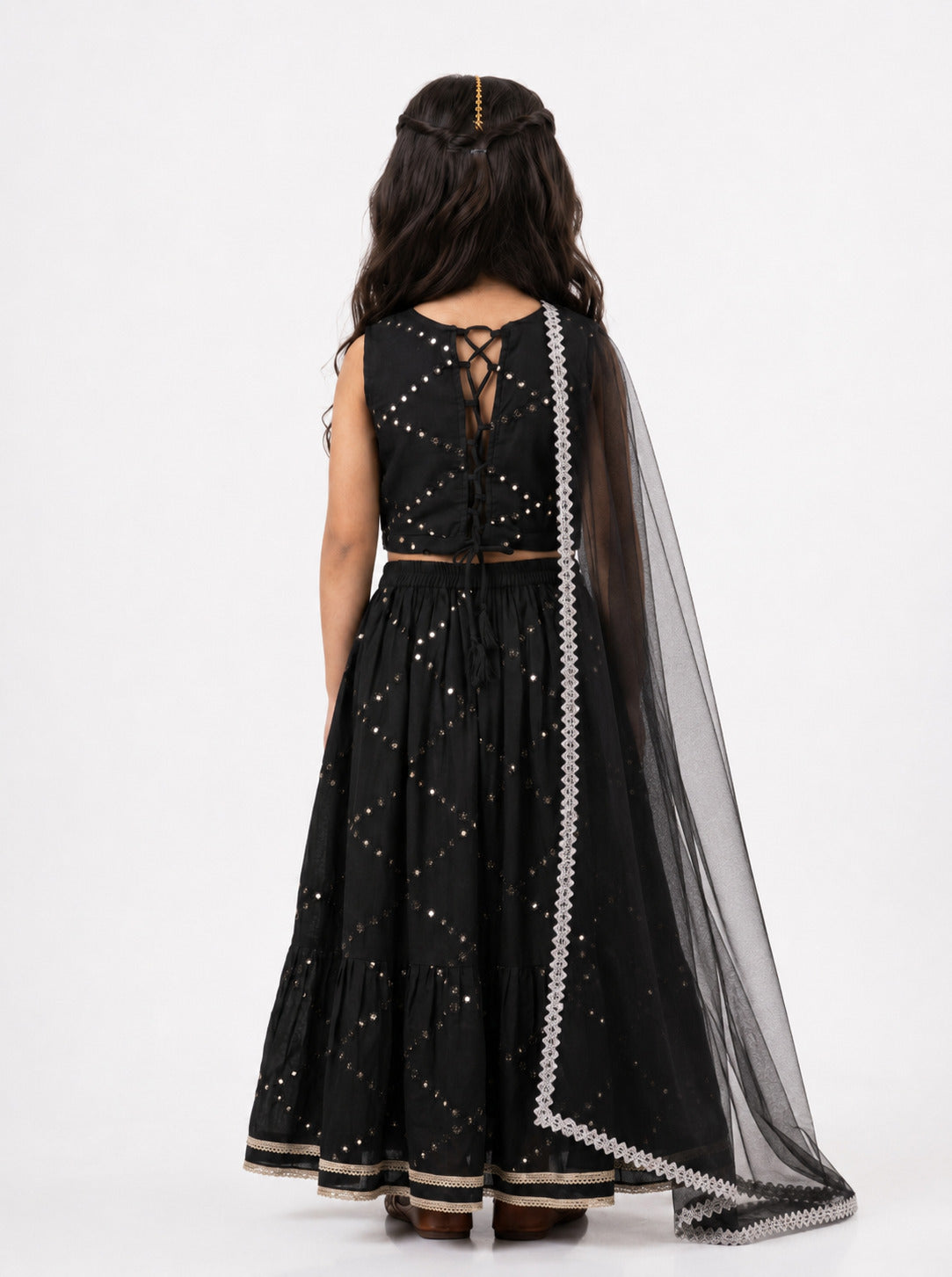 Bella Moda Girls Embellished Sleeveless Crop Top with Lehenga Skirt Ethnic Co-Ord Set- JUETH793AA