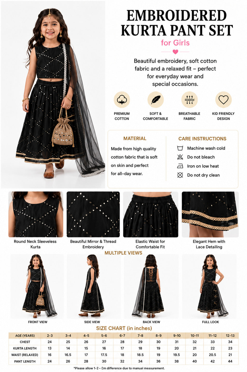 Bella Moda Girls Embellished Sleeveless Crop Top with Lehenga Skirt Ethnic Co-Ord Set- JUETH793AA