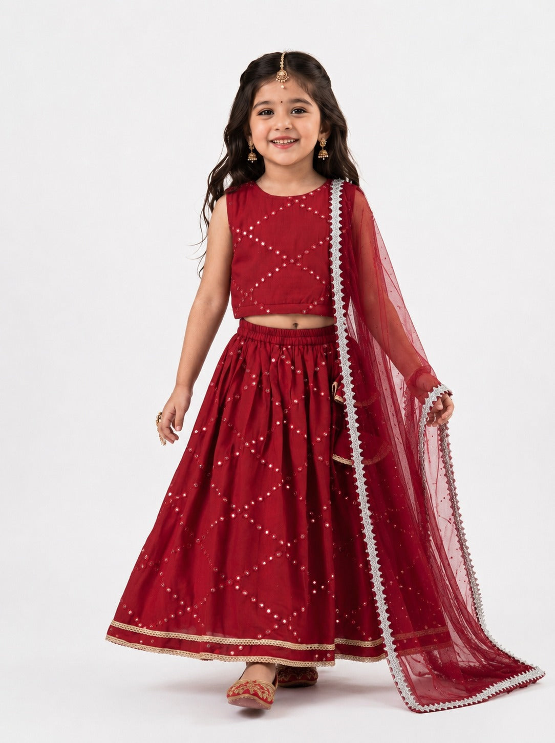 Bella Moda Girls Embellished Sleeveless Crop Top with Lehenga Skirt Ethnic Co-Ord Set- JUETH794AA