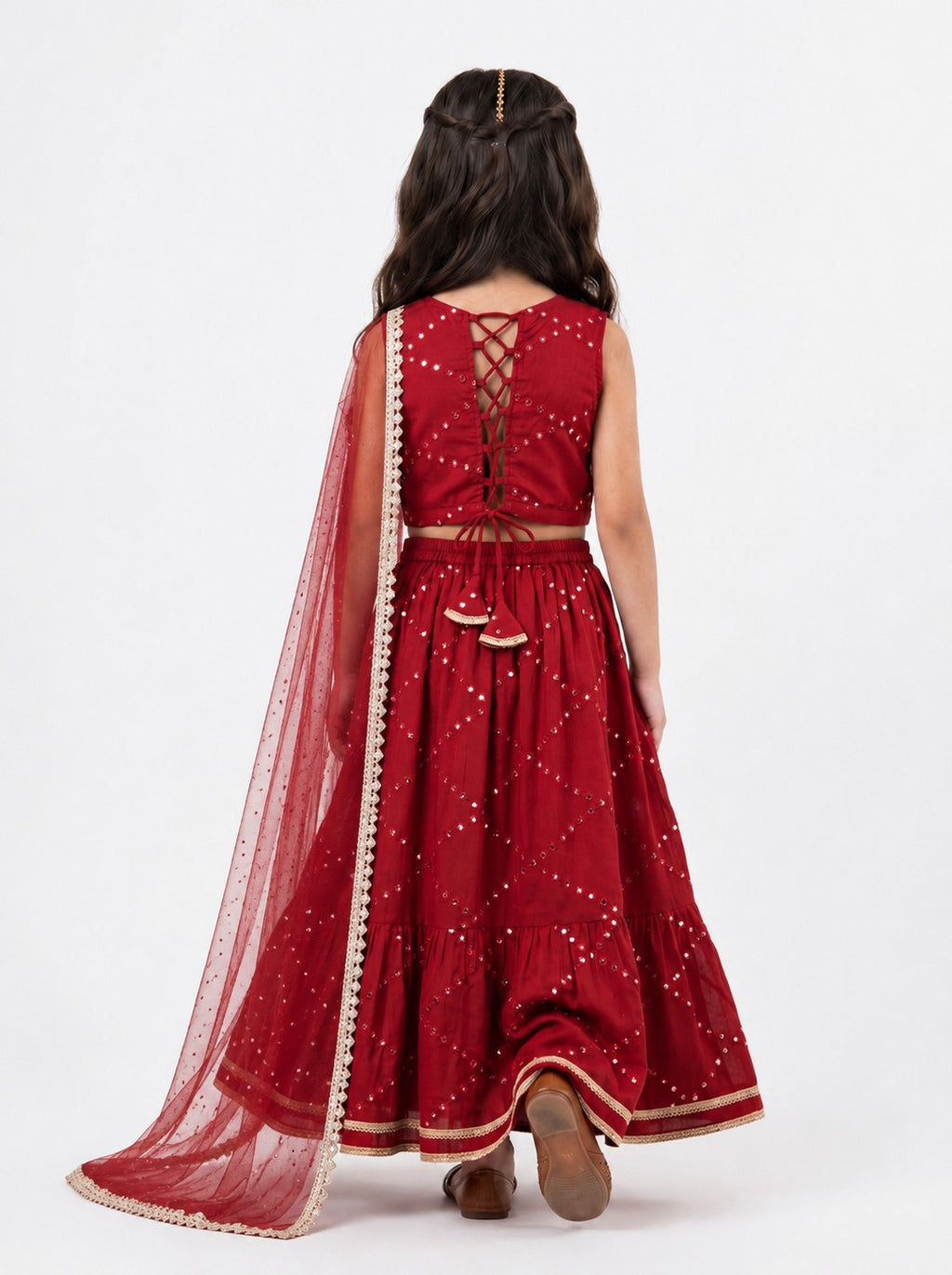 Bella Moda Girls Embellished Sleeveless Crop Top with Lehenga Skirt Ethnic Co-Ord Set- JUETH794AA