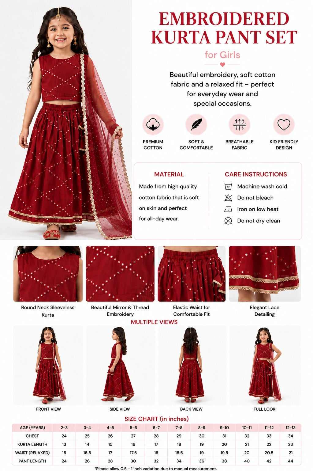 Bella Moda Girls Embellished Sleeveless Crop Top with Lehenga Skirt Ethnic Co-Ord Set- JUETH794AA