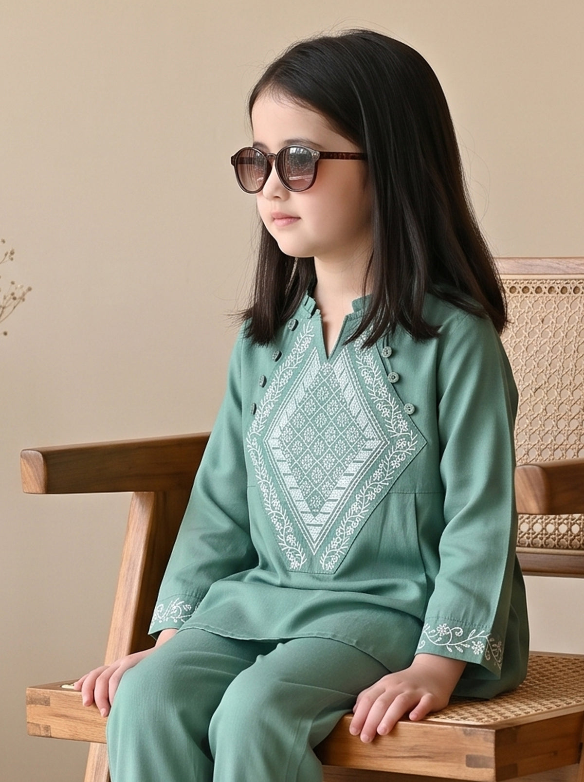 Bella Moda Girls Embroidered Kurta with Straight Pants Ethnic Co-Ord Set- JUETH795X