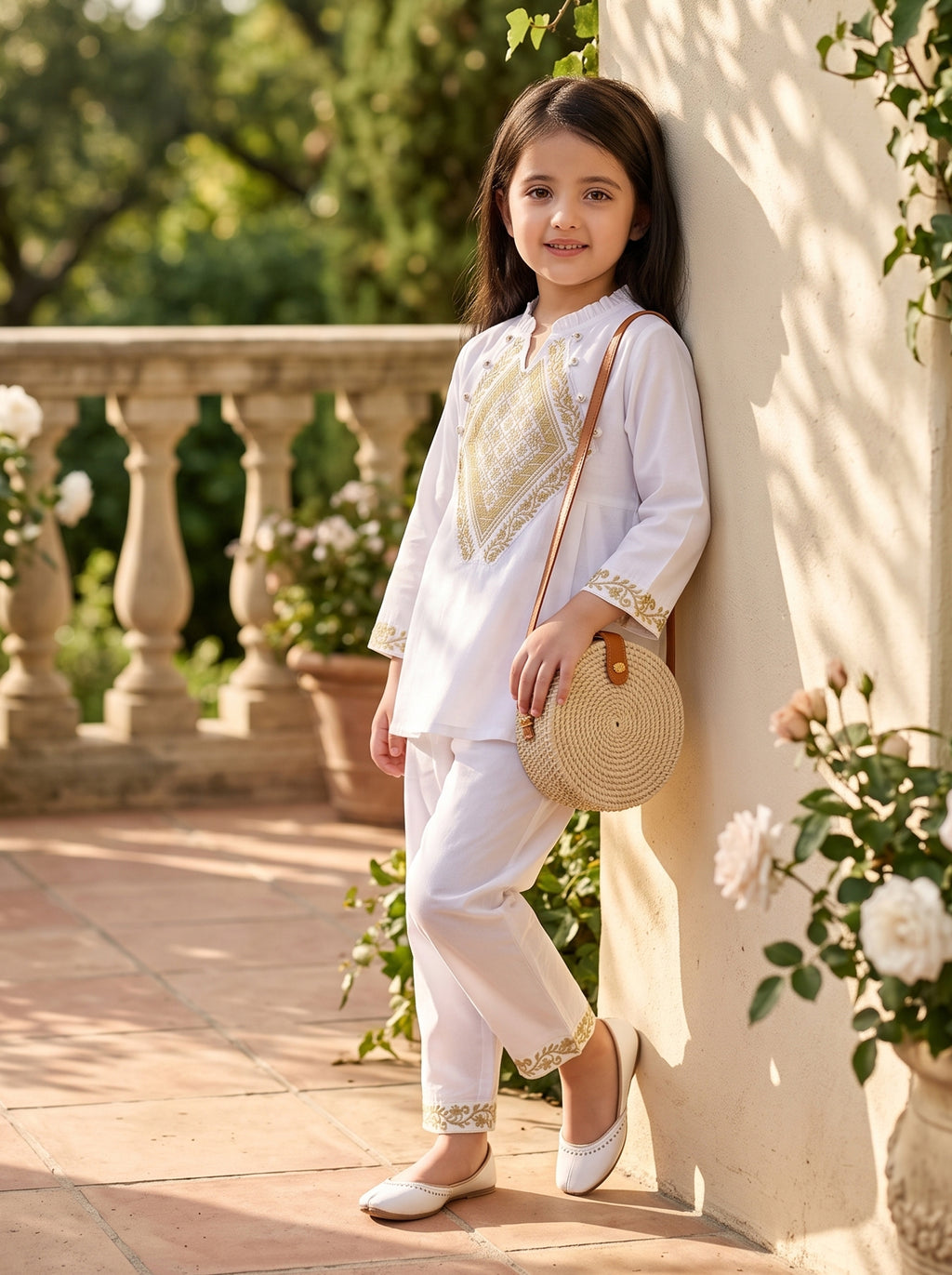 Bella Moda Girls Embroidered Kurta with Straight Pants Ethnic Co-Ord Set- JUETH796X