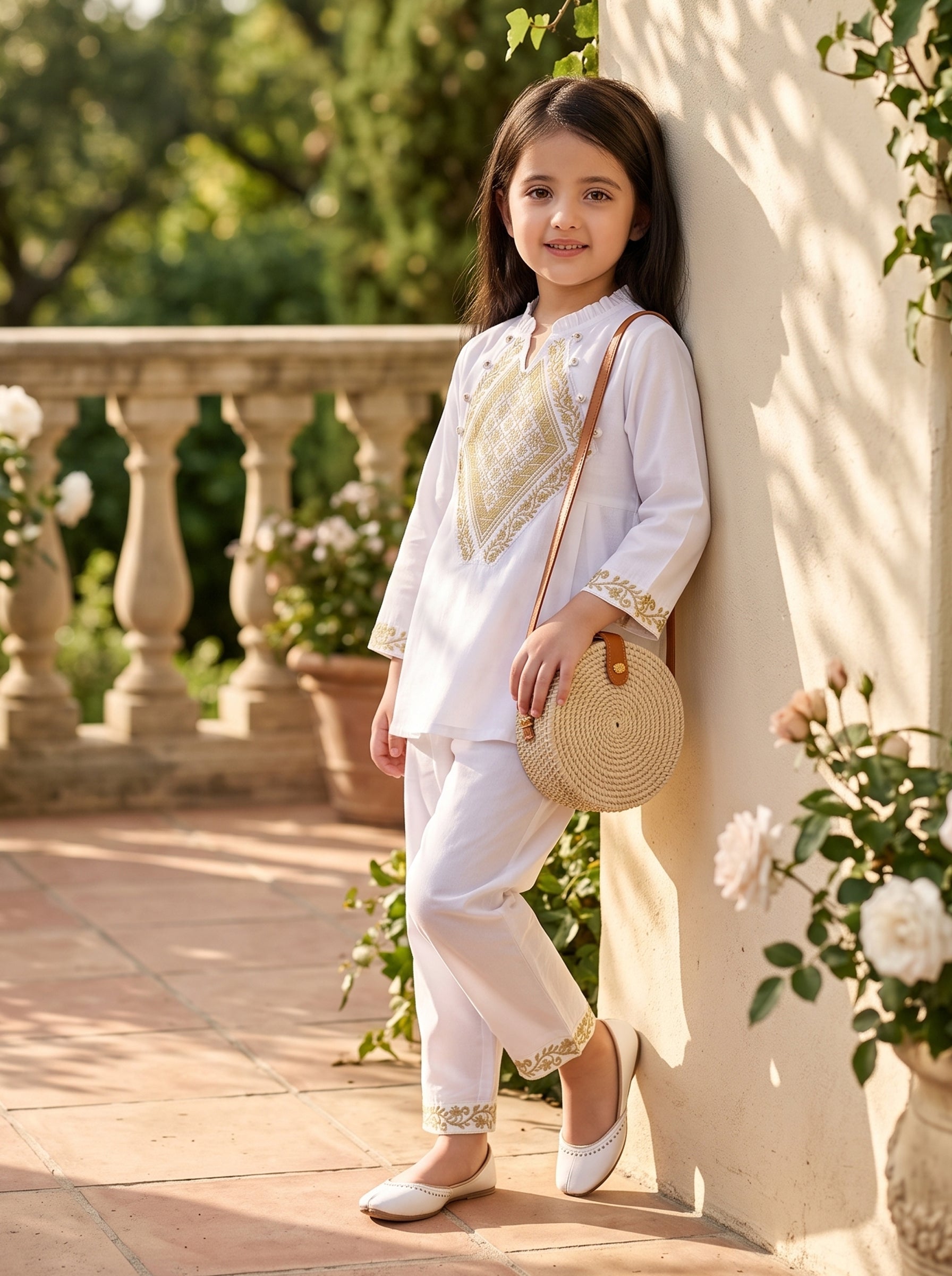 Bella Moda Girls Embroidered Kurta with Straight Pants Ethnic Co-Ord Set- JUETH796X