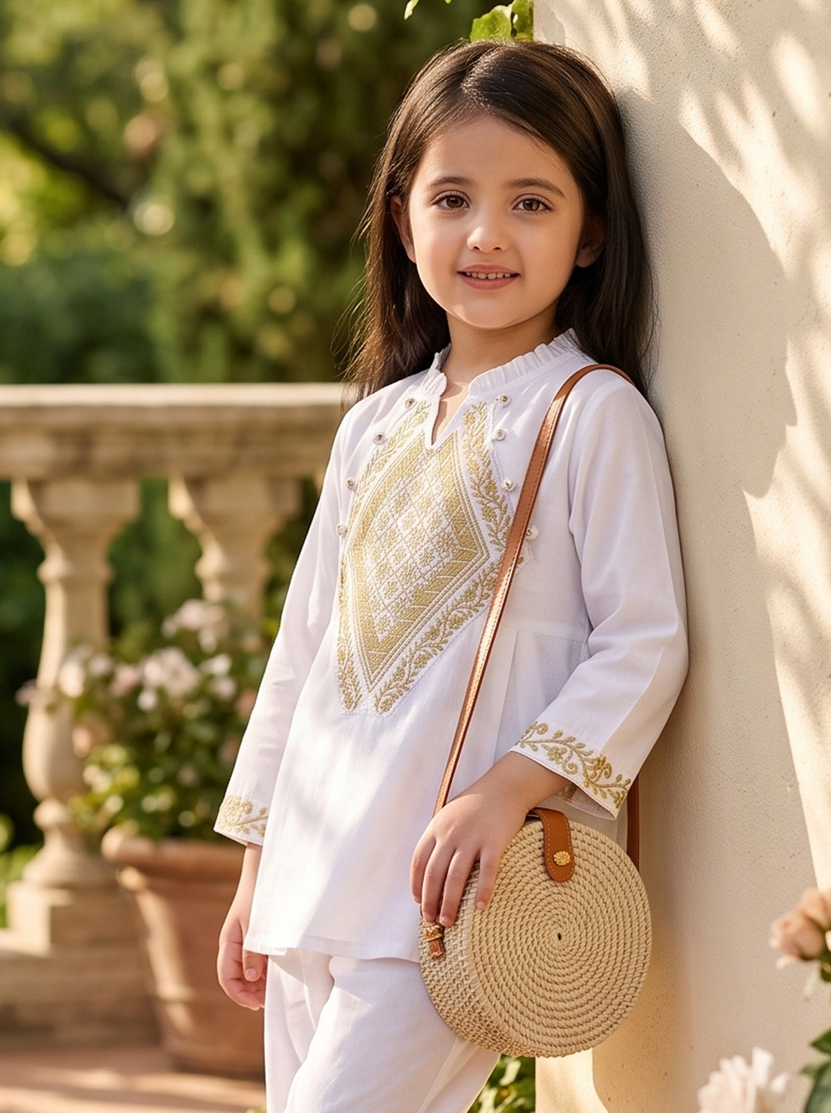 Bella Moda Girls Embroidered Kurta with Straight Pants Ethnic Co-Ord Set- JUETH796X
