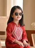 Bella Moda Girls Embroidered Kurta with Straight Pants Ethnic Co-Ord Set- JUETH797X
