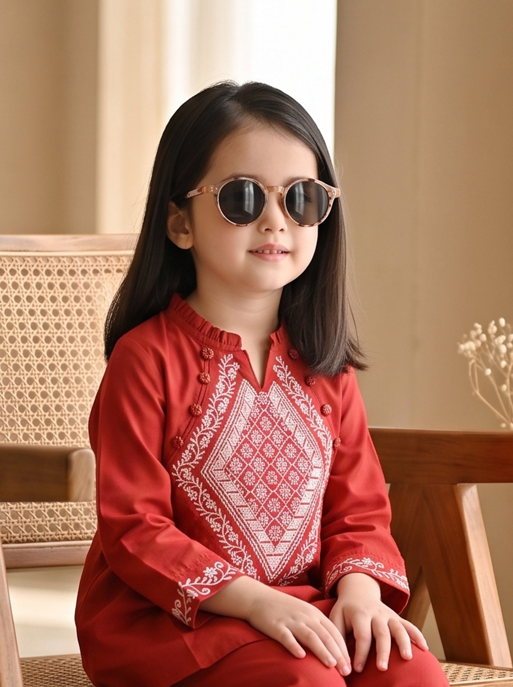 Bella Moda Girls Embroidered Kurta with Straight Pants Ethnic Co-Ord Set- JUETH797X