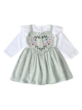 Girls Floral Embroidered Cotton Woven  Dress with Full Sleeves  Green- MADR595L