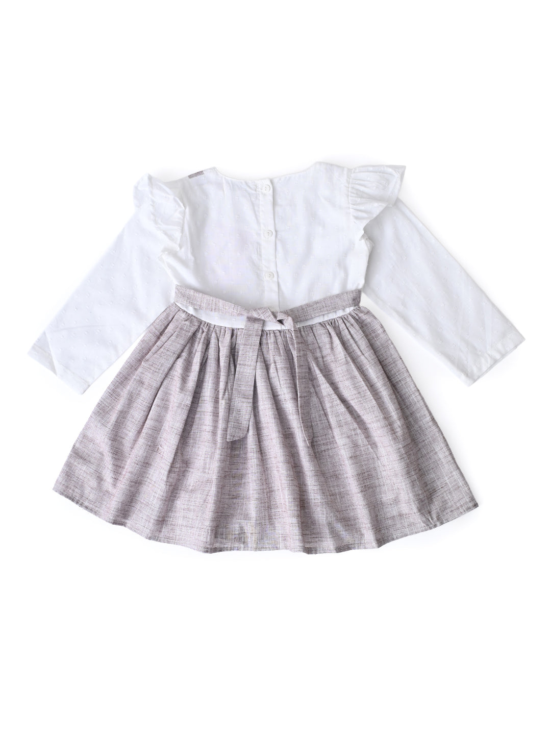 Girls Floral Embroidered Cotton Woven  Dress with Full Sleeves  Brown- MADR596L