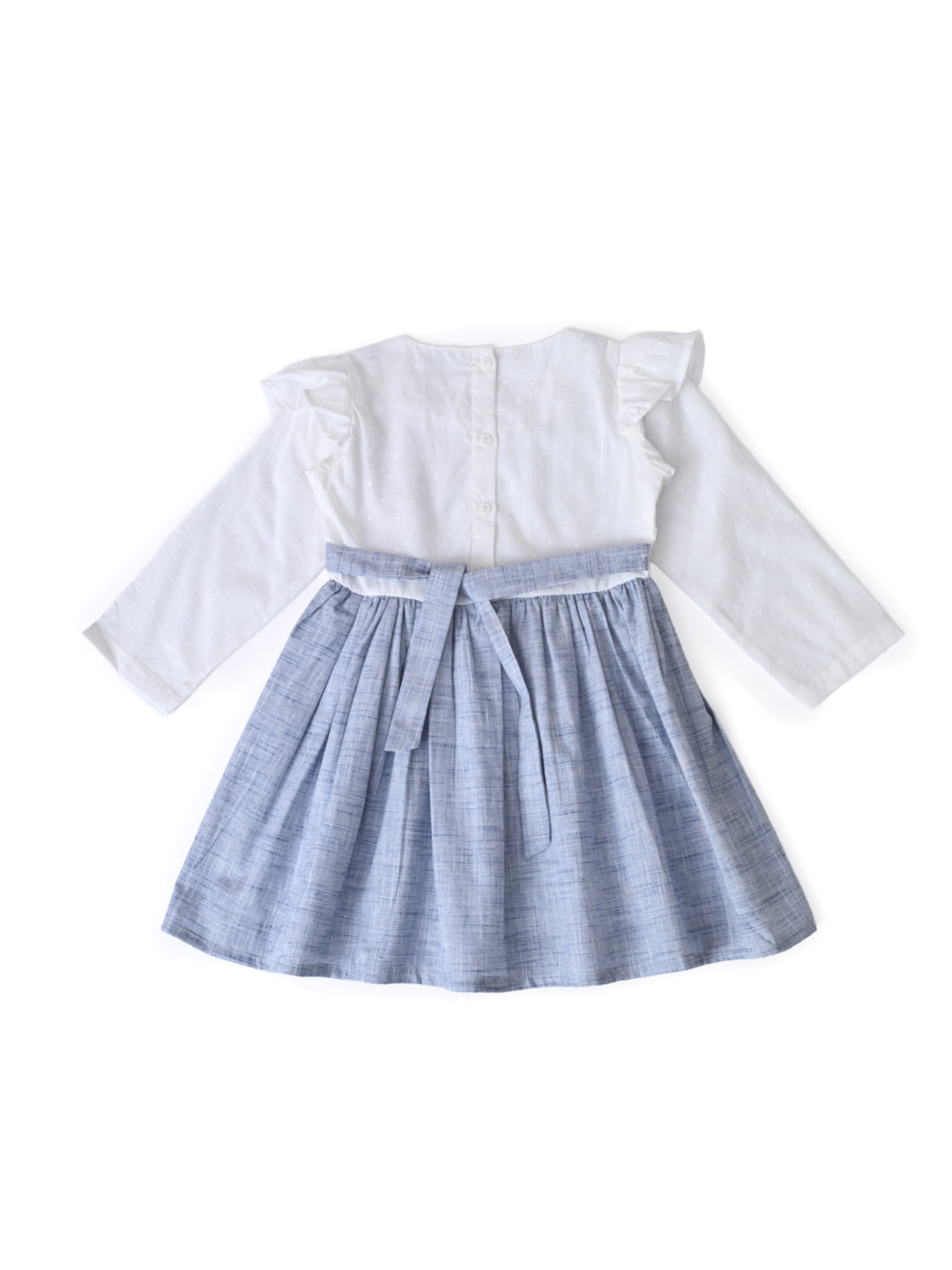 Girls Floral Embroidered Cotton Woven  Dress with Full Sleeves  Blue- MADR597L