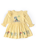 Baby Girls Embroidered Cotton Dress with Full Sleeves & Floral Print - Light Yellow- MADR599L