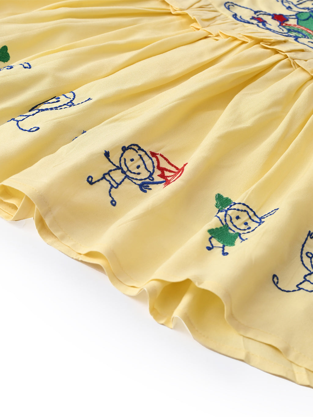 Baby Girls Embroidered Cotton Dress with Full Sleeves & Floral Print - Light Yellow- MADR599L