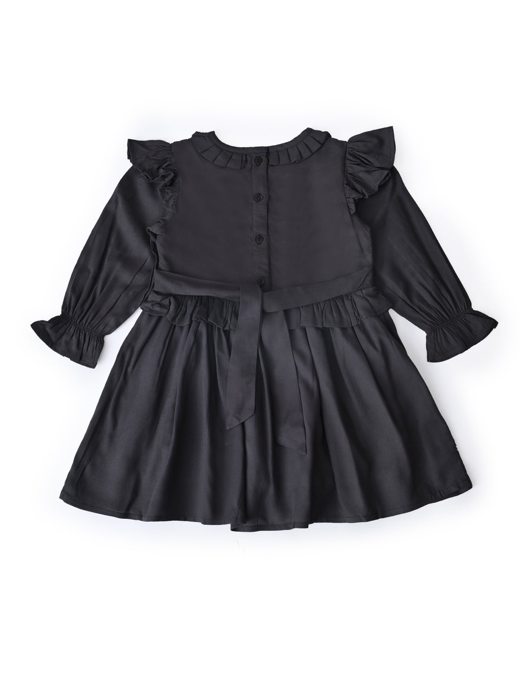 Baby Girls Embroidered Cotton Dress with Full Sleeves & Floral Print - Grey- MADR600L