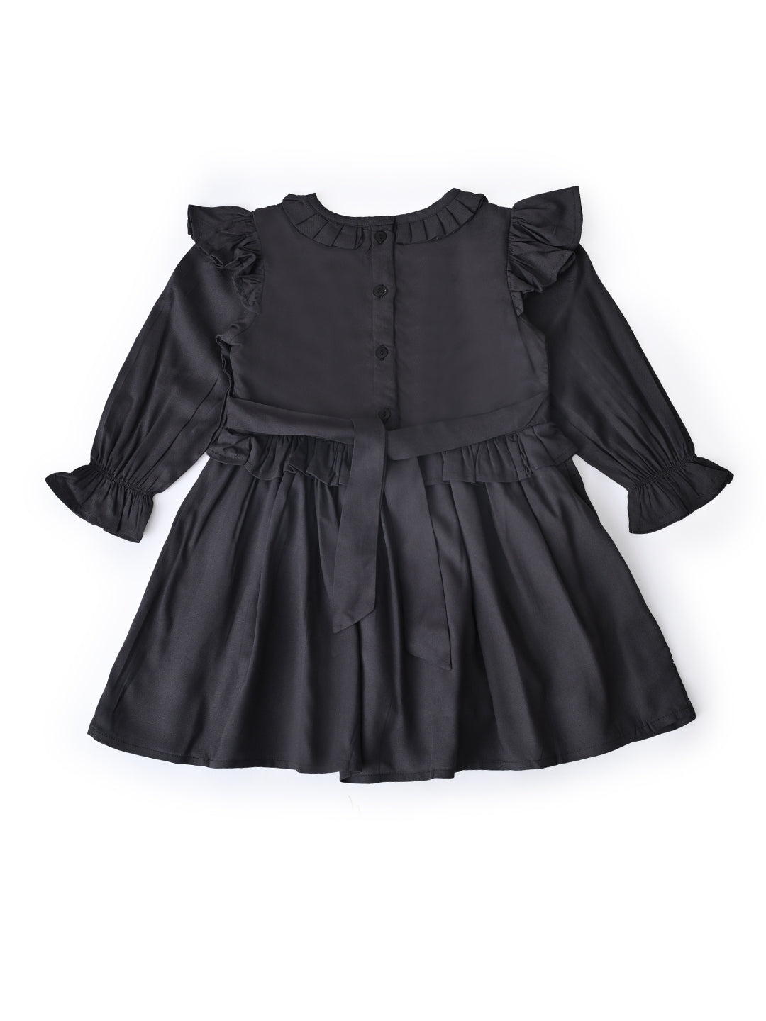 Baby Girls Embroidered Cotton Dress with Full Sleeves & Floral Print - Grey- MADR600L