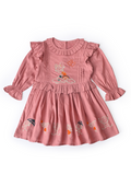 Baby Girls Embroidered Cotton Dress with Full Sleeves & Floral Print - Rust- MADR601L