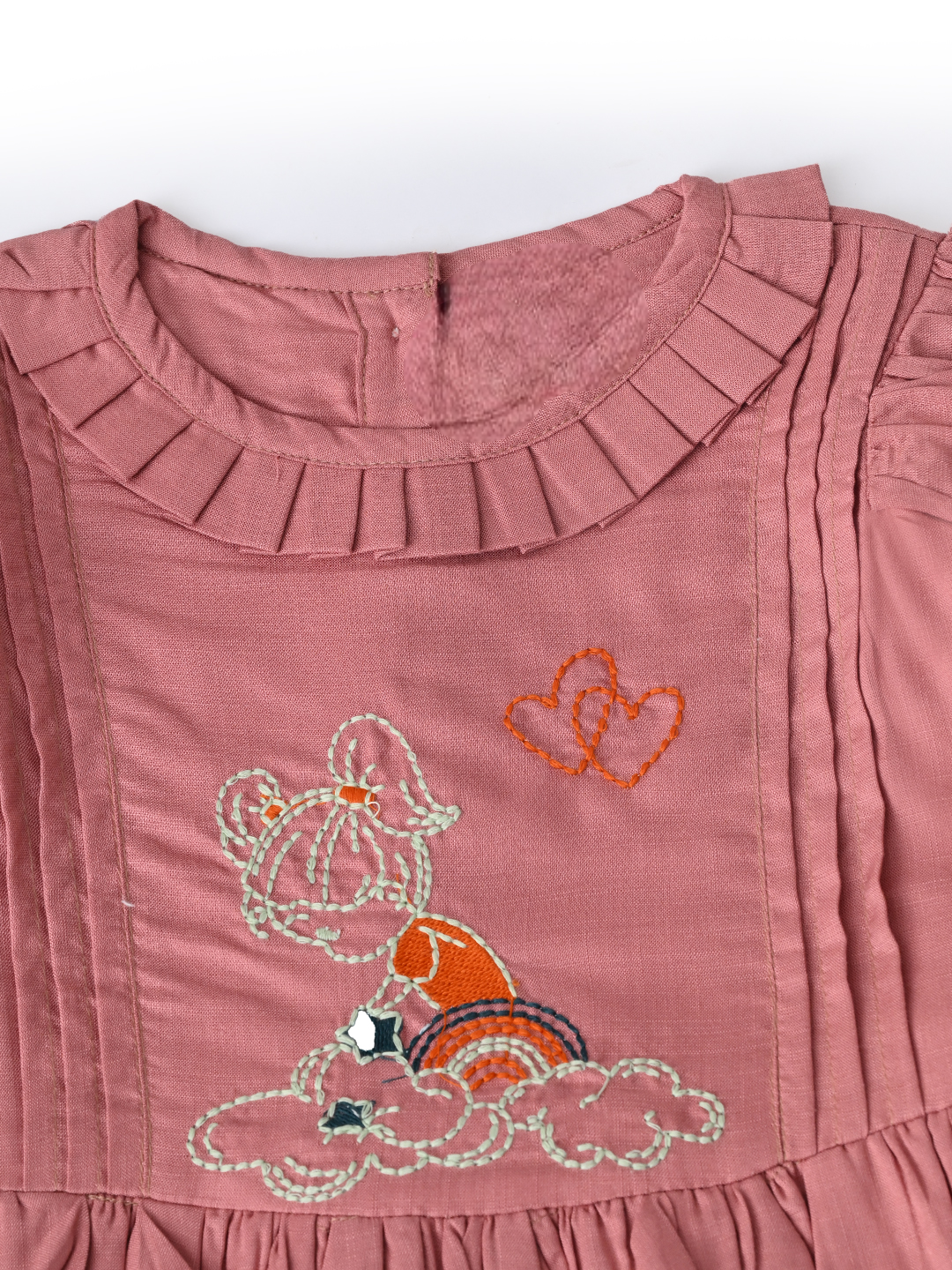 Baby Girls Embroidered Cotton Dress with Full Sleeves & Floral Print - Rust- MADR601L
