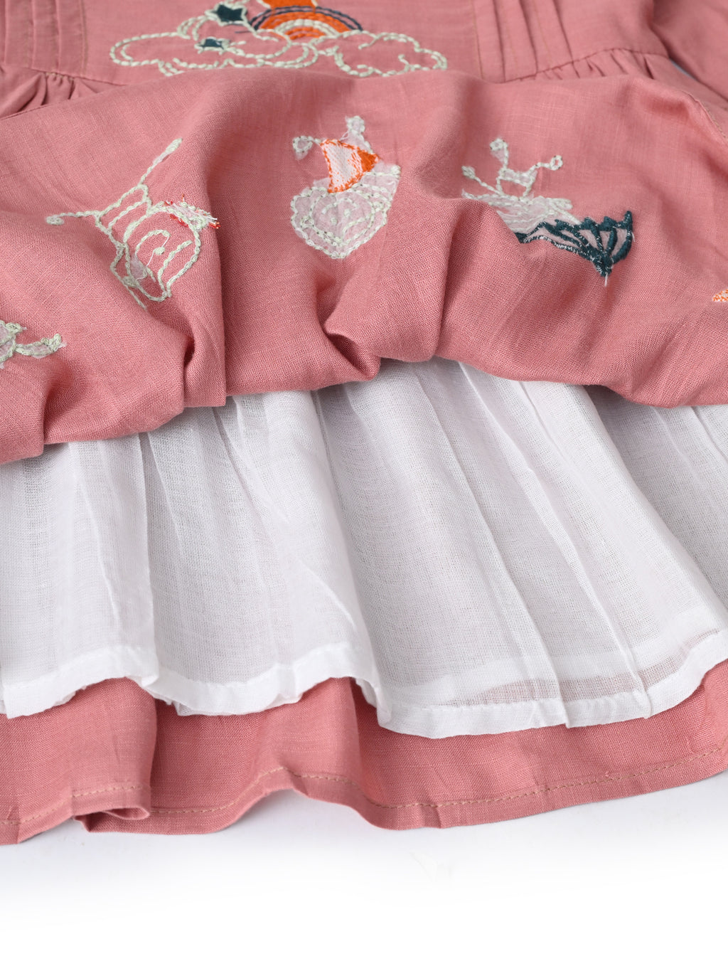 Baby Girls Embroidered Cotton Dress with Full Sleeves & Floral Print - Rust- MADR601L