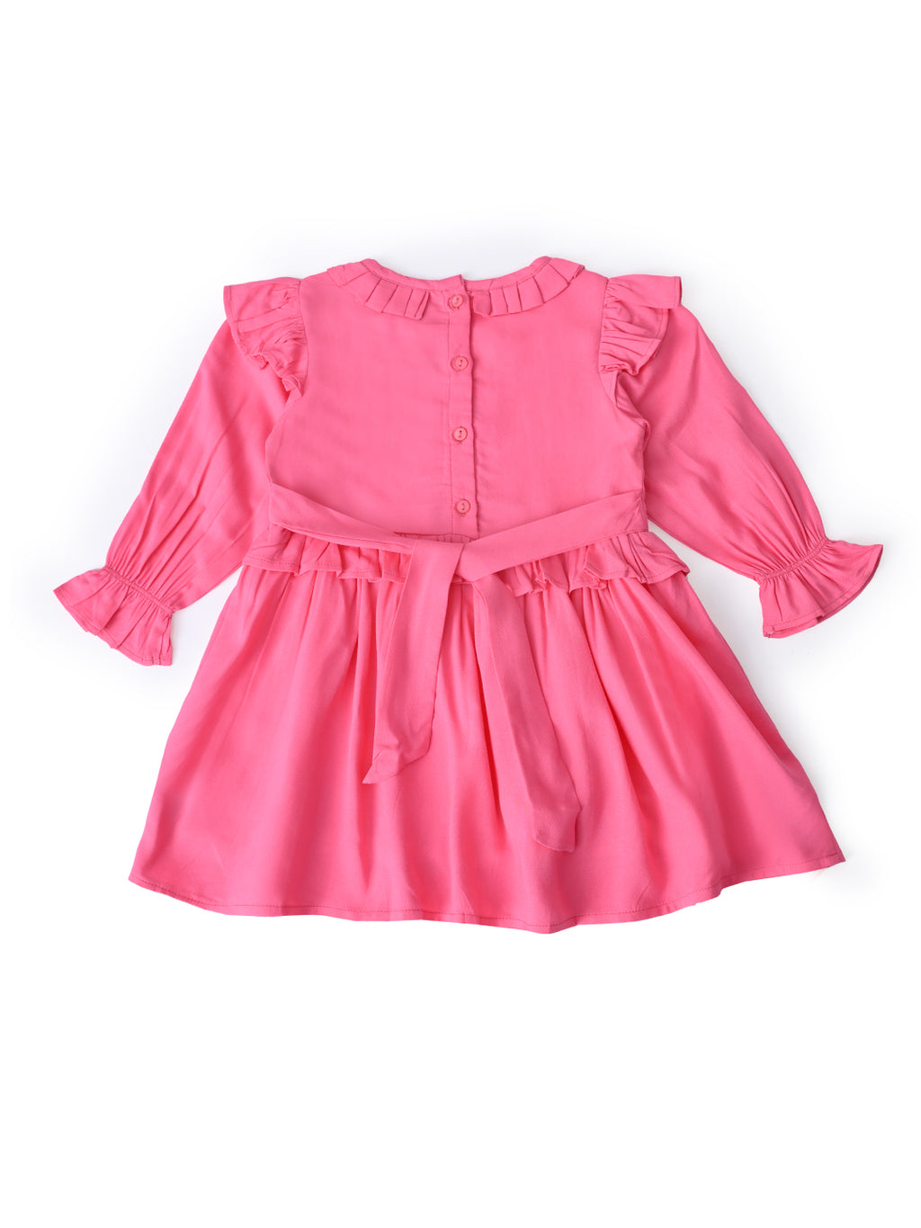 Baby Girls Embroidered Cotton Dress with Full Sleeves & Floral Print - Pink- MADR602L