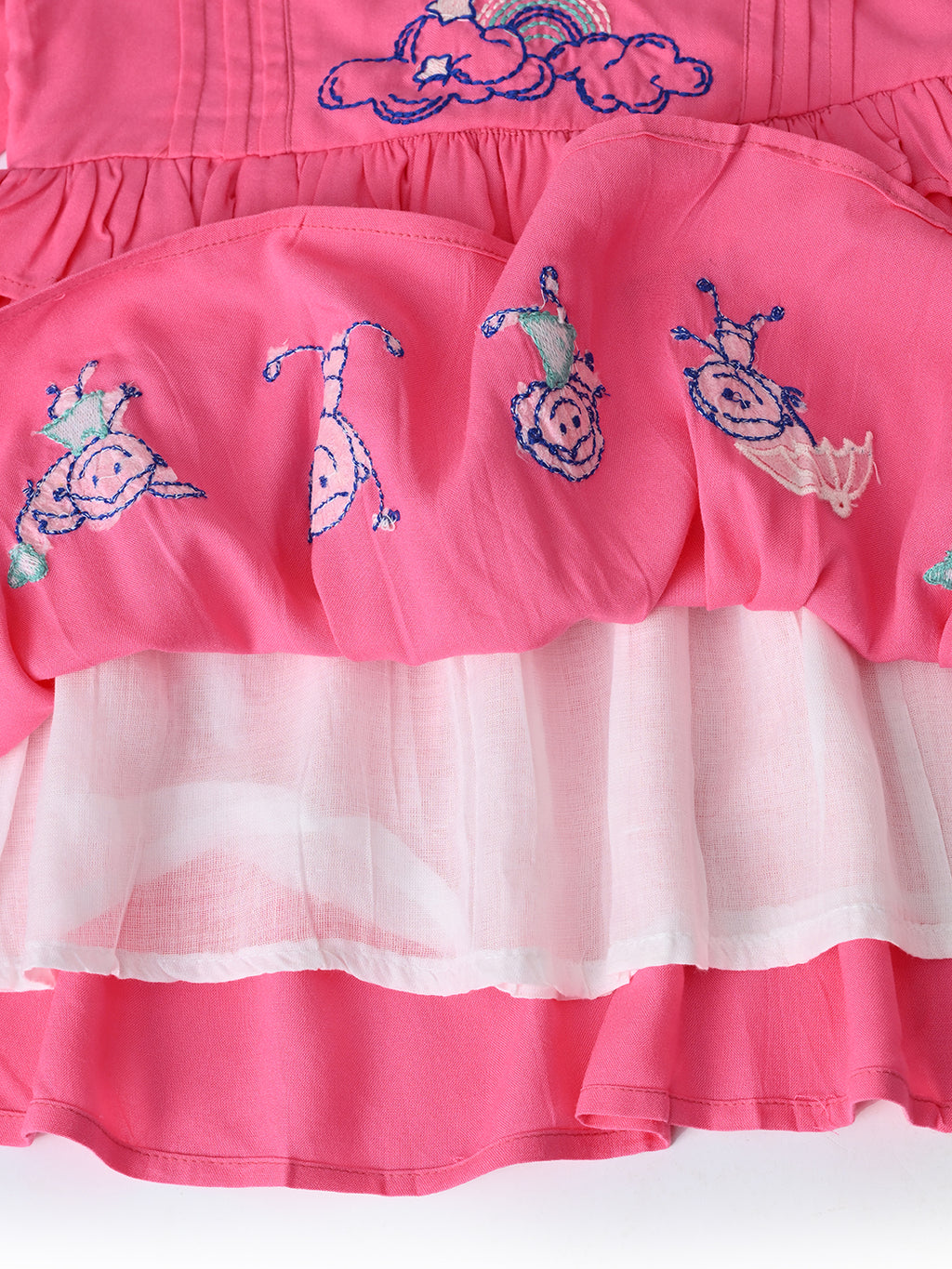 Baby Girls Embroidered Cotton Dress with Full Sleeves & Floral Print - Pink- MADR602L