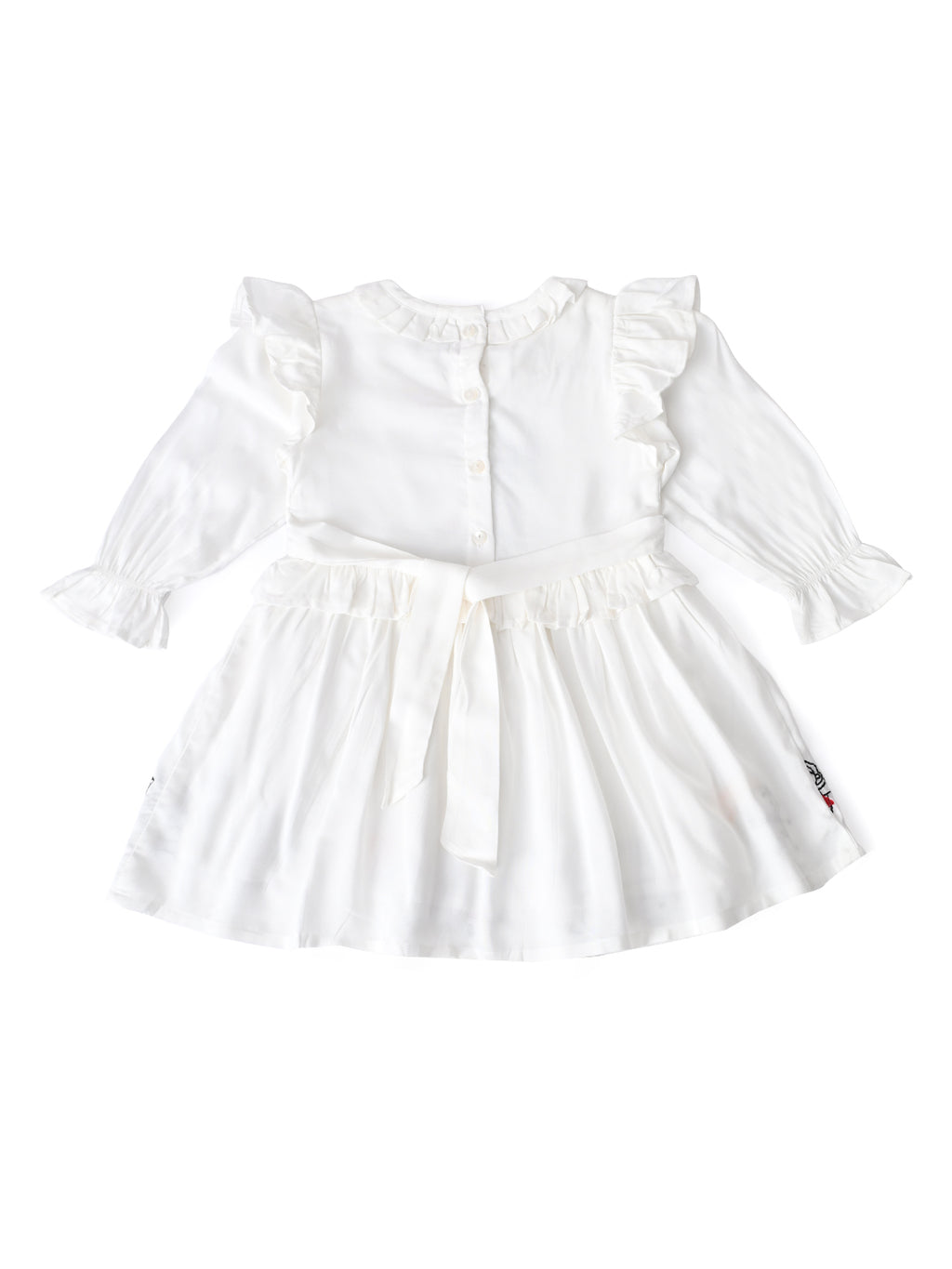 Baby Girls Embroidered Cotton Dress with Full Sleeves & Floral Print - White- MADR603L